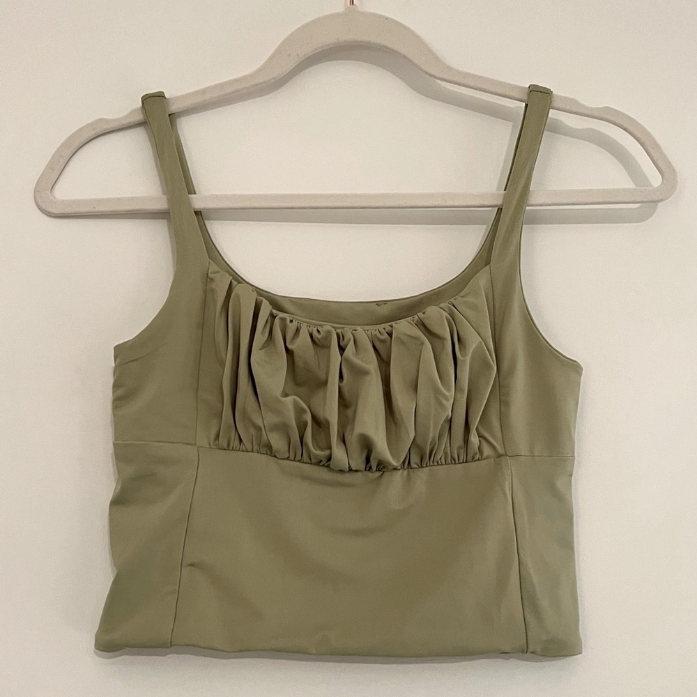 Motel Rocks Green Ruched Bust Crop Tank Top - Picture 2 of 3